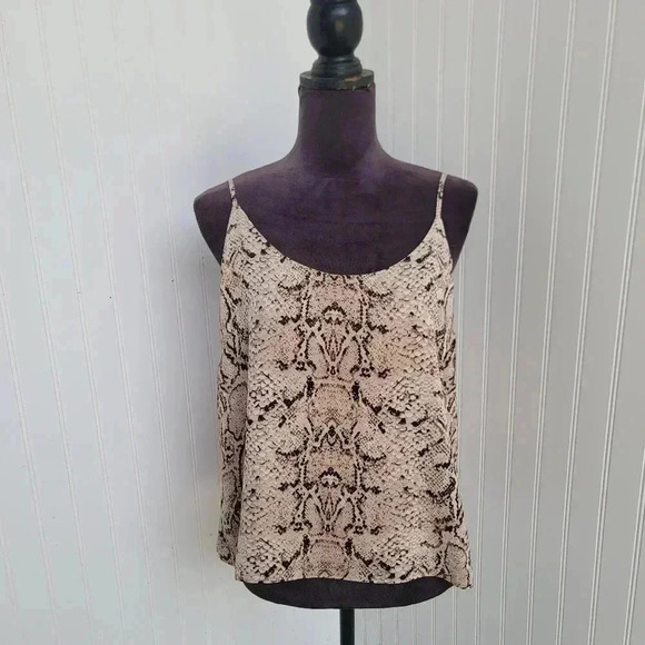 RACHEL ZOE Beige Brown Animal Reptile Print Tank Top Blouse Lined Short Strap M - Picture 1 of 14